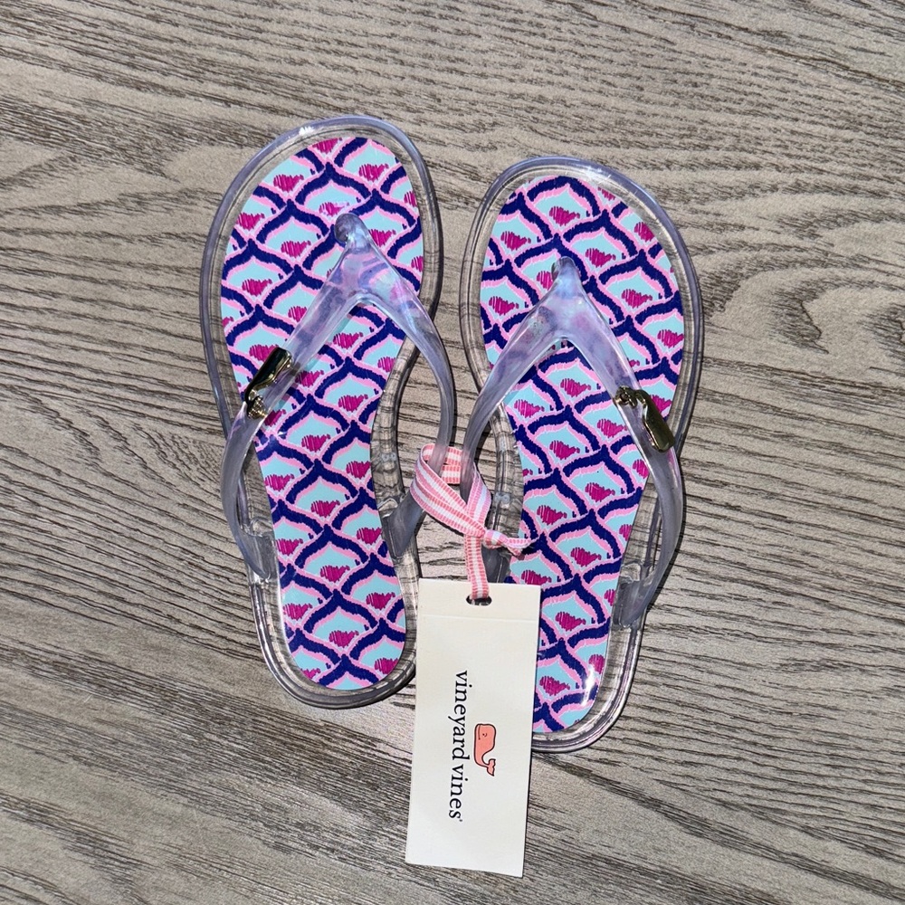 Vineyard Vines Clear jelly Sandals with Pink and Blue Design size 10